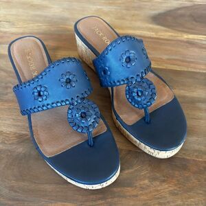Jack Rogers Navy Espadrille Sandals Cork Wedge Heels sz 7.5